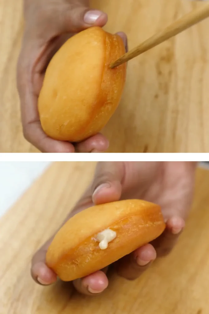 Filling the pastry cream into the donut