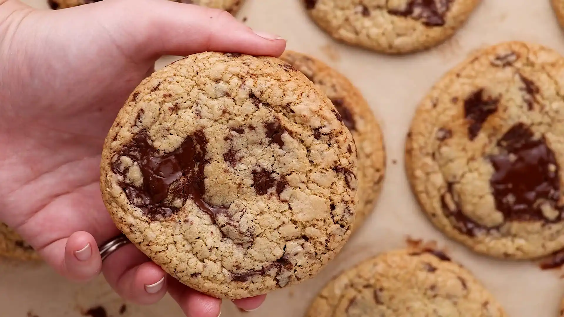 Oat flour chocolate chip cookies in my hand