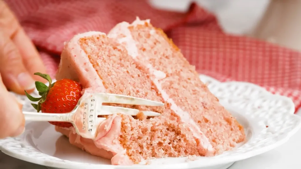 Taking a piece of Strawberry cake with Fork