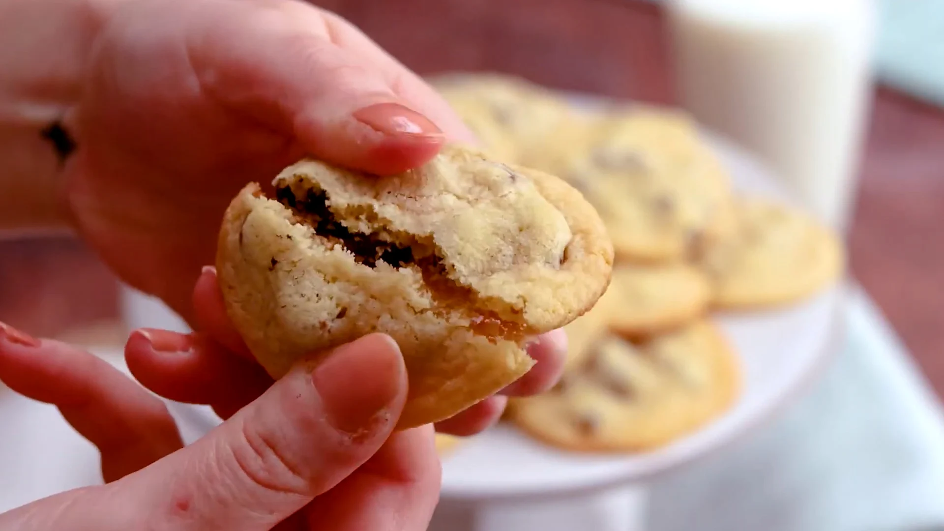 Breaking of single Nestle Toll House Cookie 