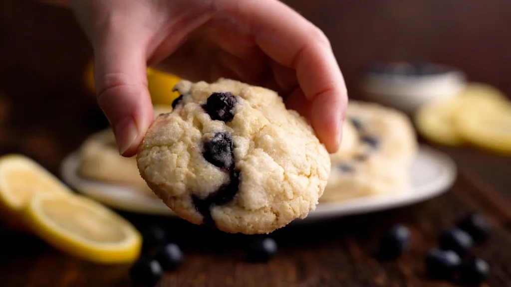 A piece of Lemon Blueberry Cookies in Hand